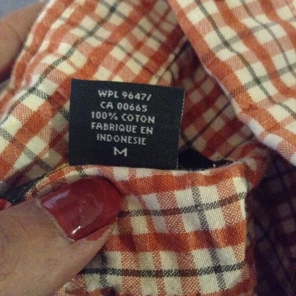 Eddie Bauer Orange Plaid Checkered Button Down Short Sleeve Men Shirt Medium - Picture 8 of 15
